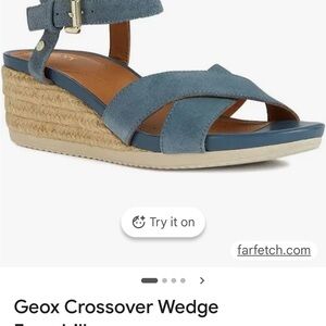 Geox Blue Suede Crossover Espadrille Wedge Sandals